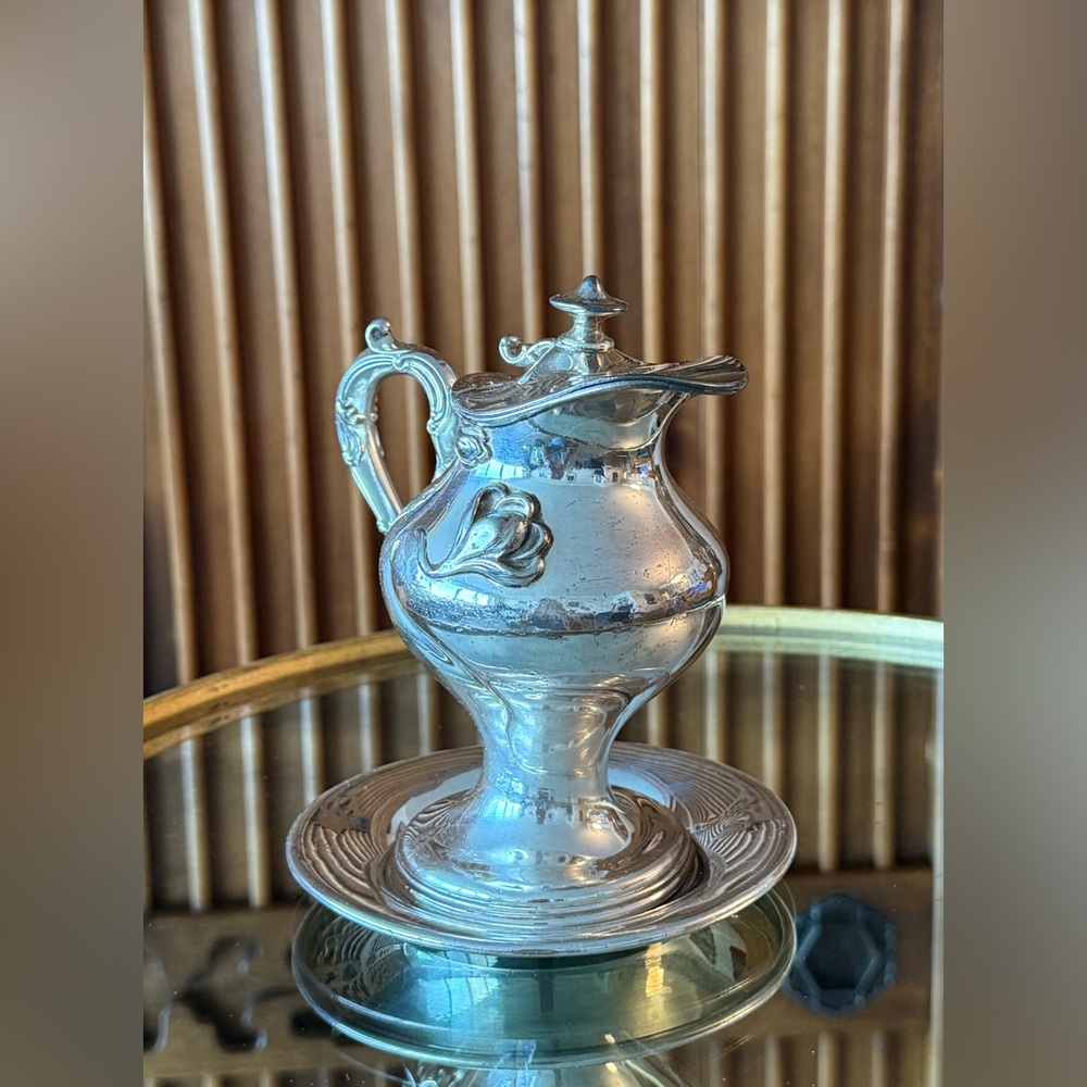 Antique, Quadruple Plate, Art Nouveau, Syrup Pitcher or Creamer.Beautiful detail